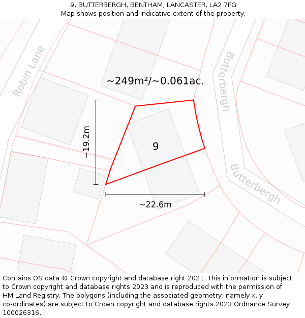 9, BUTTERBERGH, BENTHAM, LANCASTER, LA2 7FG: Plot and title map