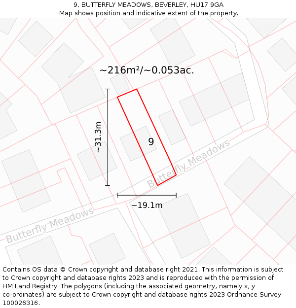 9, BUTTERFLY MEADOWS, BEVERLEY, HU17 9GA: Plot and title map