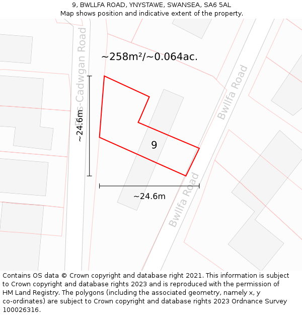 9, BWLLFA ROAD, YNYSTAWE, SWANSEA, SA6 5AL: Plot and title map