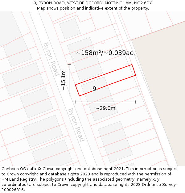 9, BYRON ROAD, WEST BRIDGFORD, NOTTINGHAM, NG2 6DY: Plot and title map