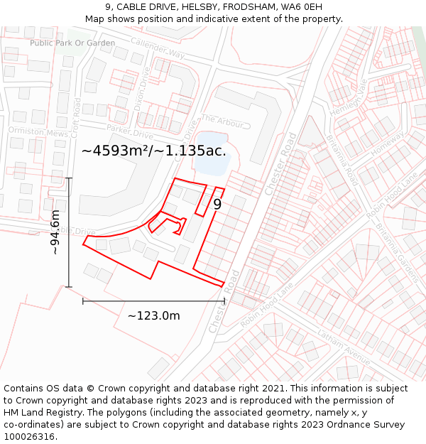 9, CABLE DRIVE, HELSBY, FRODSHAM, WA6 0EH: Plot and title map