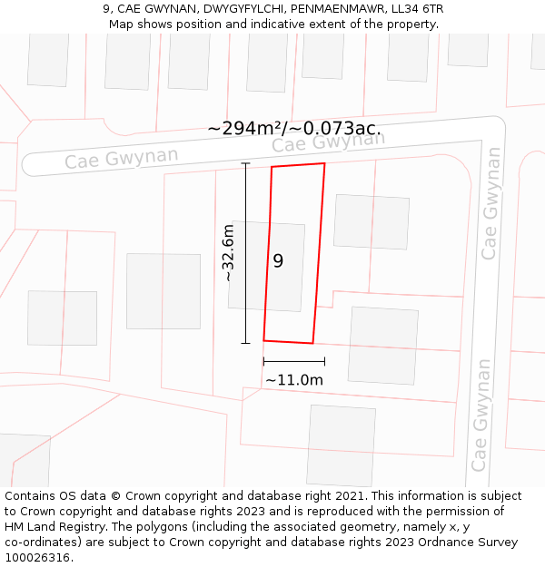 9, CAE GWYNAN, DWYGYFYLCHI, PENMAENMAWR, LL34 6TR: Plot and title map