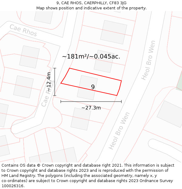 9, CAE RHOS, CAERPHILLY, CF83 3JG: Plot and title map