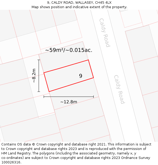 9, CALDY ROAD, WALLASEY, CH45 4LX: Plot and title map