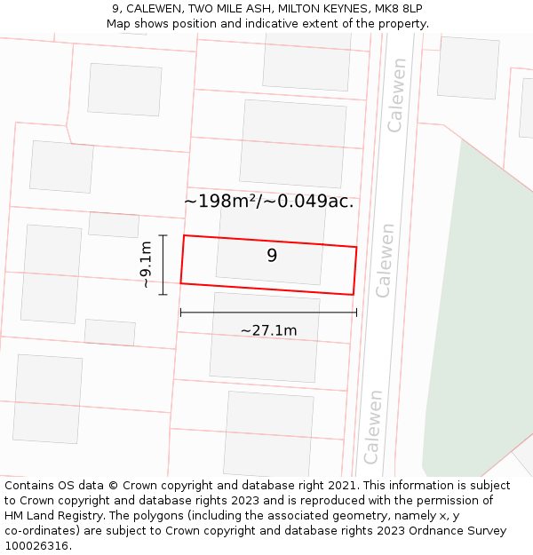 9, CALEWEN, TWO MILE ASH, MILTON KEYNES, MK8 8LP: Plot and title map