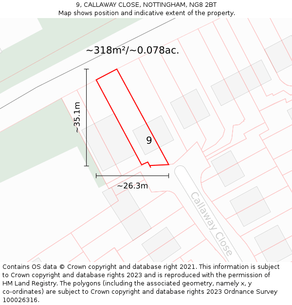 9, CALLAWAY CLOSE, NOTTINGHAM, NG8 2BT: Plot and title map