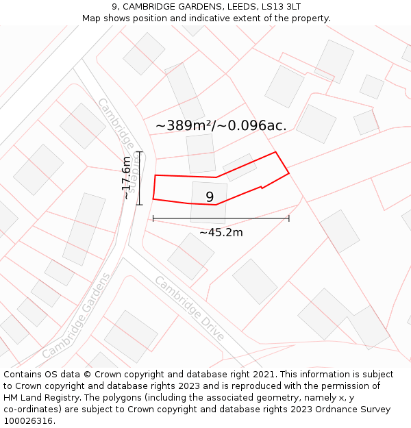 9, CAMBRIDGE GARDENS, LEEDS, LS13 3LT: Plot and title map