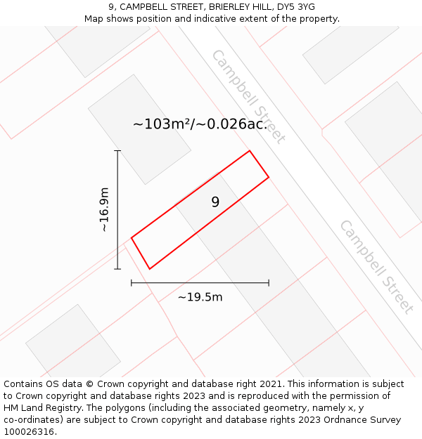 9, CAMPBELL STREET, BRIERLEY HILL, DY5 3YG: Plot and title map