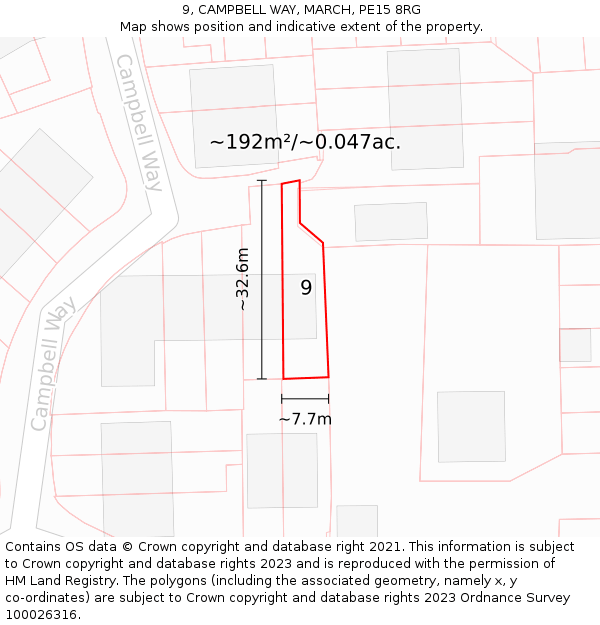 9, CAMPBELL WAY, MARCH, PE15 8RG: Plot and title map