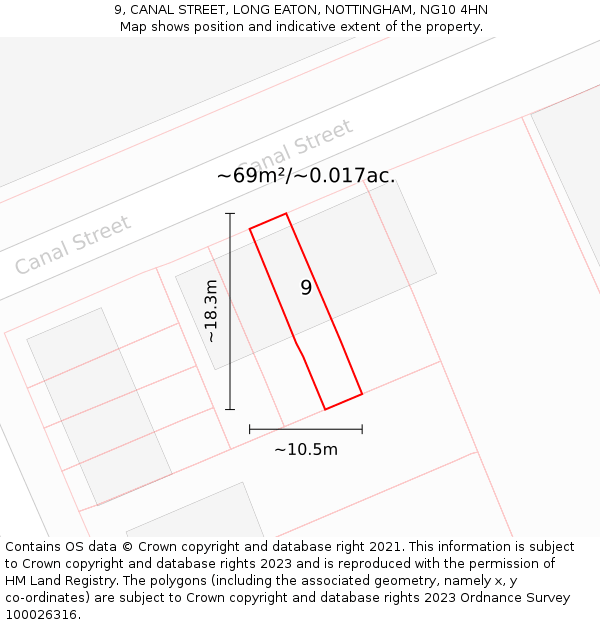 9, CANAL STREET, LONG EATON, NOTTINGHAM, NG10 4HN: Plot and title map