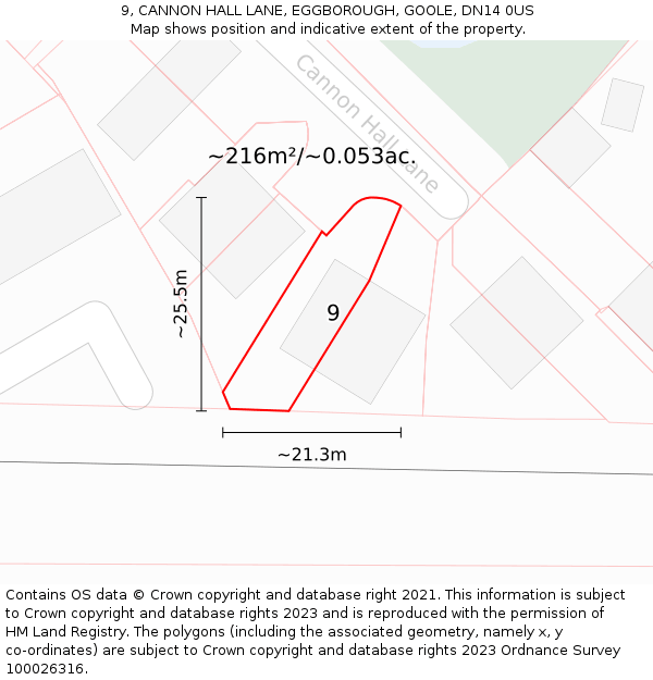 9, CANNON HALL LANE, EGGBOROUGH, GOOLE, DN14 0US: Plot and title map