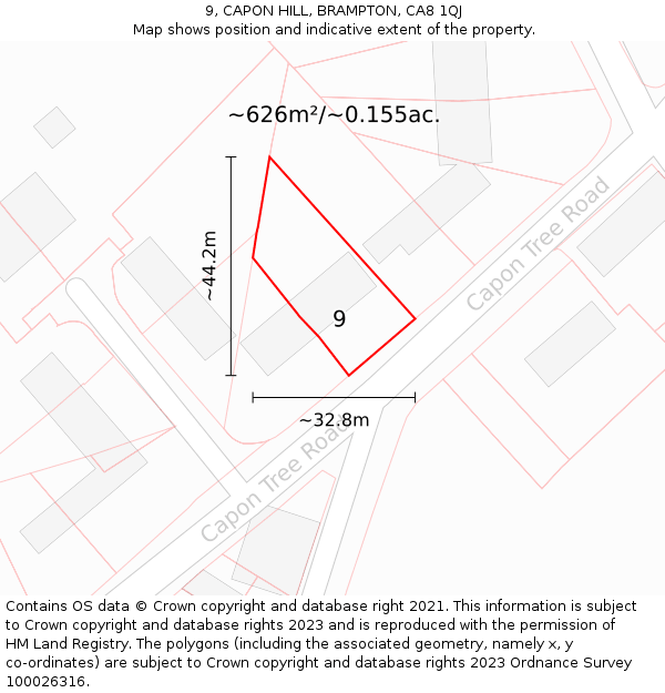 9, CAPON HILL, BRAMPTON, CA8 1QJ: Plot and title map