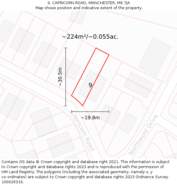 9, CAPRICORN ROAD, MANCHESTER, M9 7JA: Plot and title map