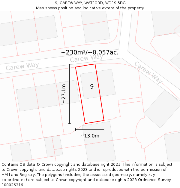 9, CAREW WAY, WATFORD, WD19 5BG: Plot and title map