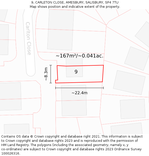 9, CARLETON CLOSE, AMESBURY, SALISBURY, SP4 7TU: Plot and title map