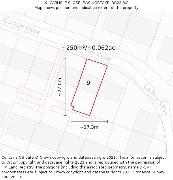 9, CARLISLE CLOSE, BASINGSTOKE, RG23 8JG: Plot and title map