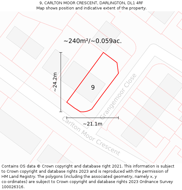 9, CARLTON MOOR CRESCENT, DARLINGTON, DL1 4RF: Plot and title map