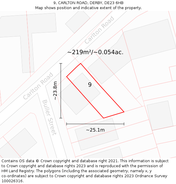 9, CARLTON ROAD, DERBY, DE23 6HB: Plot and title map