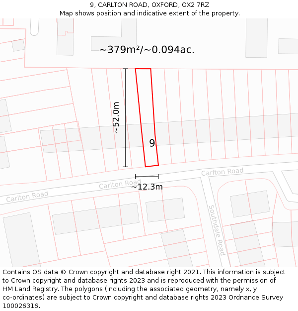 9, CARLTON ROAD, OXFORD, OX2 7RZ: Plot and title map