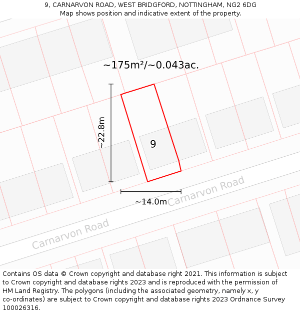 9, CARNARVON ROAD, WEST BRIDGFORD, NOTTINGHAM, NG2 6DG: Plot and title map