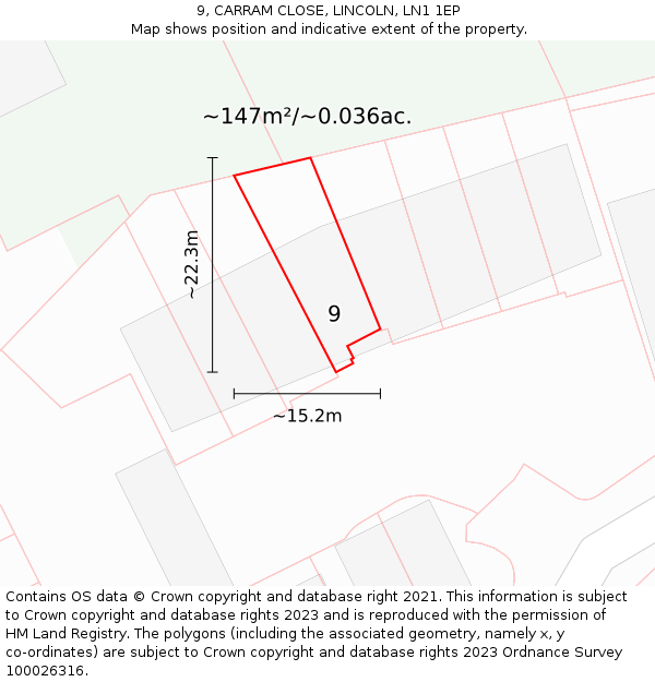 9, CARRAM CLOSE, LINCOLN, LN1 1EP: Plot and title map