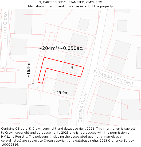 9, CARTERS DRIVE, STANSTED, CM24 8FW: Plot and title map