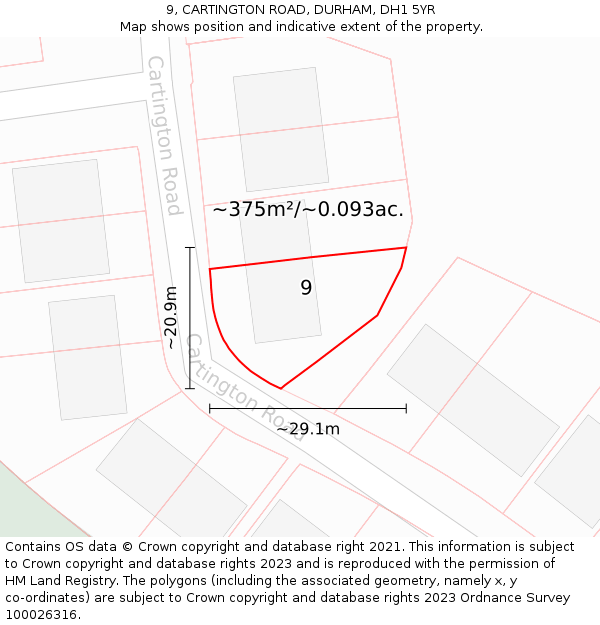 9, CARTINGTON ROAD, DURHAM, DH1 5YR: Plot and title map