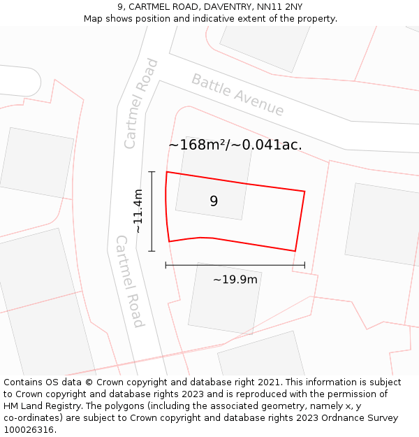 9, CARTMEL ROAD, DAVENTRY, NN11 2NY: Plot and title map