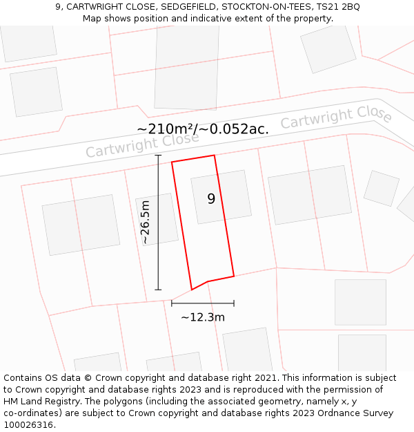 9, CARTWRIGHT CLOSE, SEDGEFIELD, STOCKTON-ON-TEES, TS21 2BQ: Plot and title map