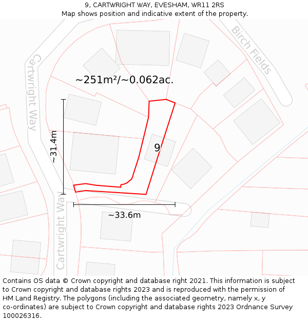 9, CARTWRIGHT WAY, EVESHAM, WR11 2RS: Plot and title map
