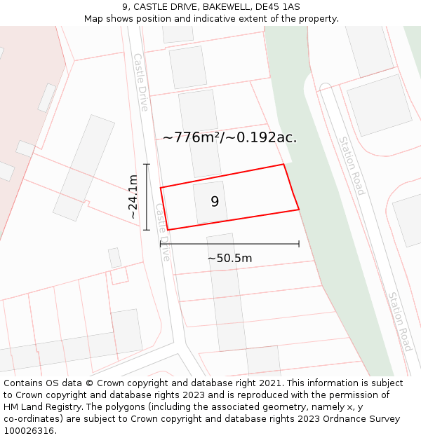 9, CASTLE DRIVE, BAKEWELL, DE45 1AS: Plot and title map