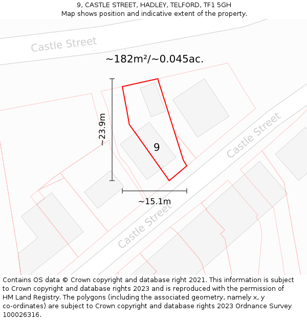 9, CASTLE STREET, HADLEY, TELFORD, TF1 5GH: Plot and title map