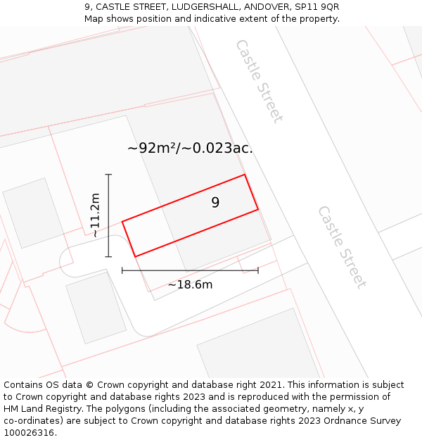 9, CASTLE STREET, LUDGERSHALL, ANDOVER, SP11 9QR: Plot and title map