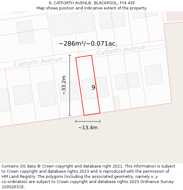 9, CATFORTH AVENUE, BLACKPOOL, FY4 4SF: Plot and title map