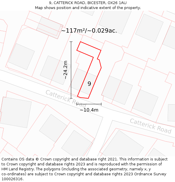 9, CATTERICK ROAD, BICESTER, OX26 1AU: Plot and title map