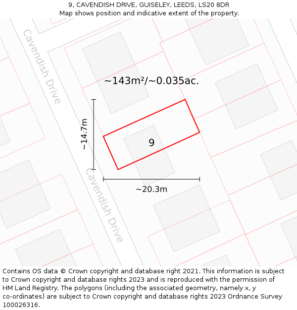 9, CAVENDISH DRIVE, GUISELEY, LEEDS, LS20 8DR: Plot and title map