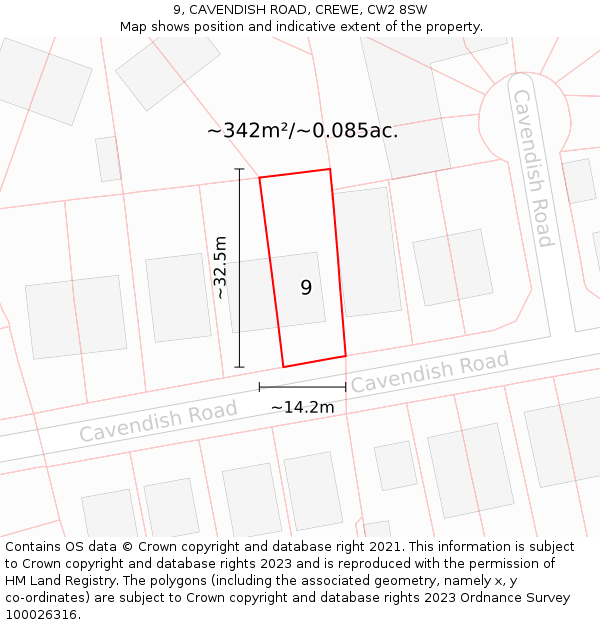 9, CAVENDISH ROAD, CREWE, CW2 8SW: Plot and title map