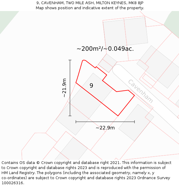 9, CAVENHAM, TWO MILE ASH, MILTON KEYNES, MK8 8JP: Plot and title map