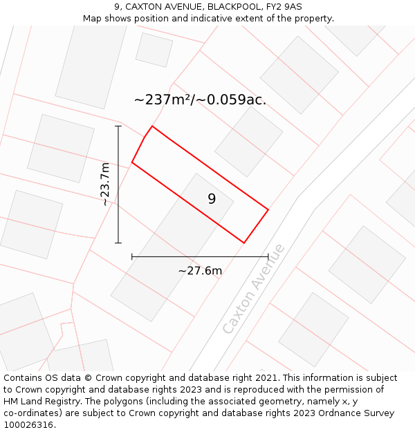 9, CAXTON AVENUE, BLACKPOOL, FY2 9AS: Plot and title map