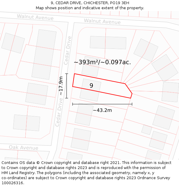 9, CEDAR DRIVE, CHICHESTER, PO19 3EH: Plot and title map