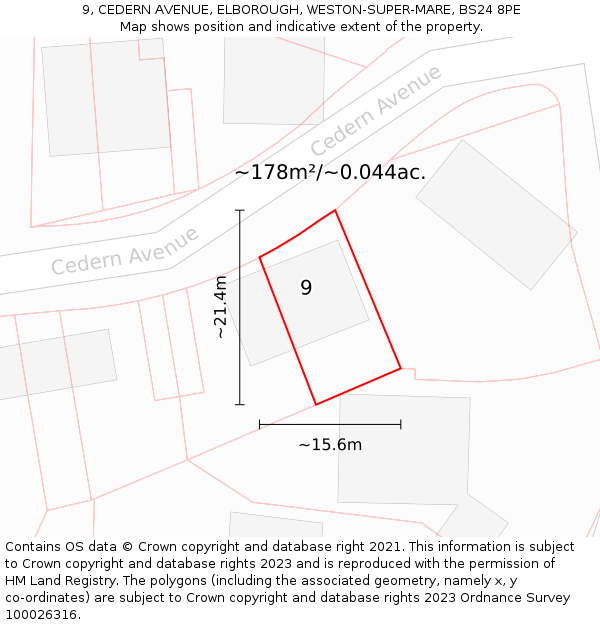 9, CEDERN AVENUE, ELBOROUGH, WESTON-SUPER-MARE, BS24 8PE: Plot and title map