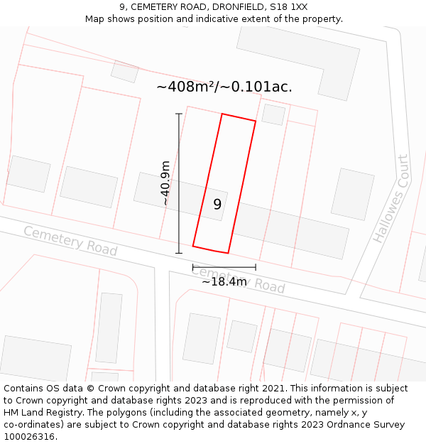 9, CEMETERY ROAD, DRONFIELD, S18 1XX: Plot and title map