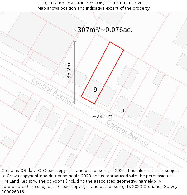 9, CENTRAL AVENUE, SYSTON, LEICESTER, LE7 2EF: Plot and title map