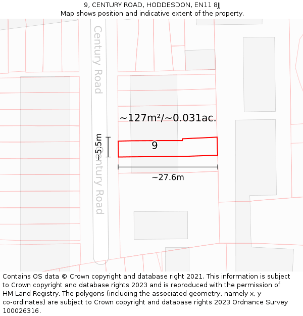 9, CENTURY ROAD, HODDESDON, EN11 8JJ: Plot and title map