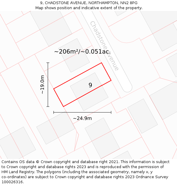 9, CHADSTONE AVENUE, NORTHAMPTON, NN2 8PG: Plot and title map