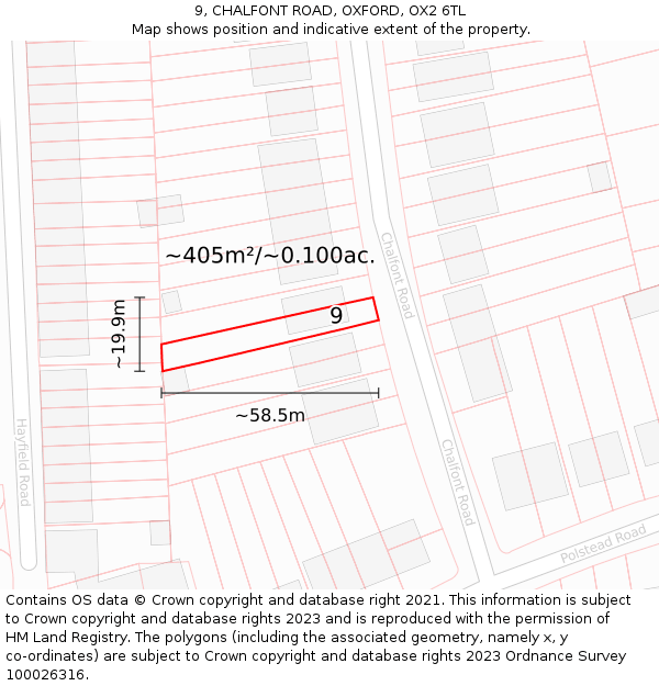 9, CHALFONT ROAD, OXFORD, OX2 6TL: Plot and title map