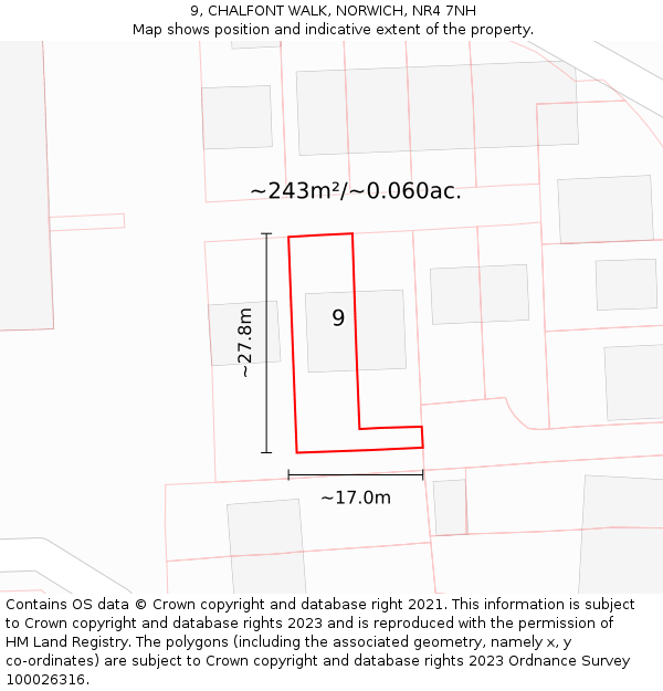 9, CHALFONT WALK, NORWICH, NR4 7NH: Plot and title map