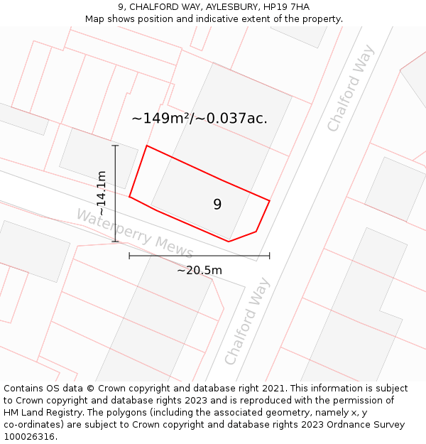 9, CHALFORD WAY, AYLESBURY, HP19 7HA: Plot and title map