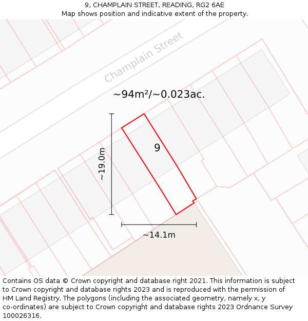 9, CHAMPLAIN STREET, READING, RG2 6AE: Plot and title map