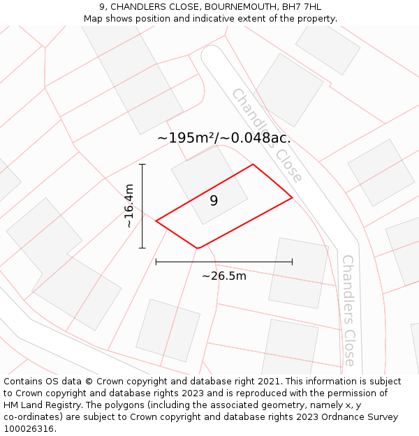 9, CHANDLERS CLOSE, BOURNEMOUTH, BH7 7HL: Plot and title map